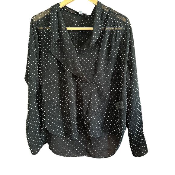 EQUIPMENT FEMME | Black Sheer Chiffon Swiss Dot Blouse Clip Dot  | Size Small - Picture 1 of 6